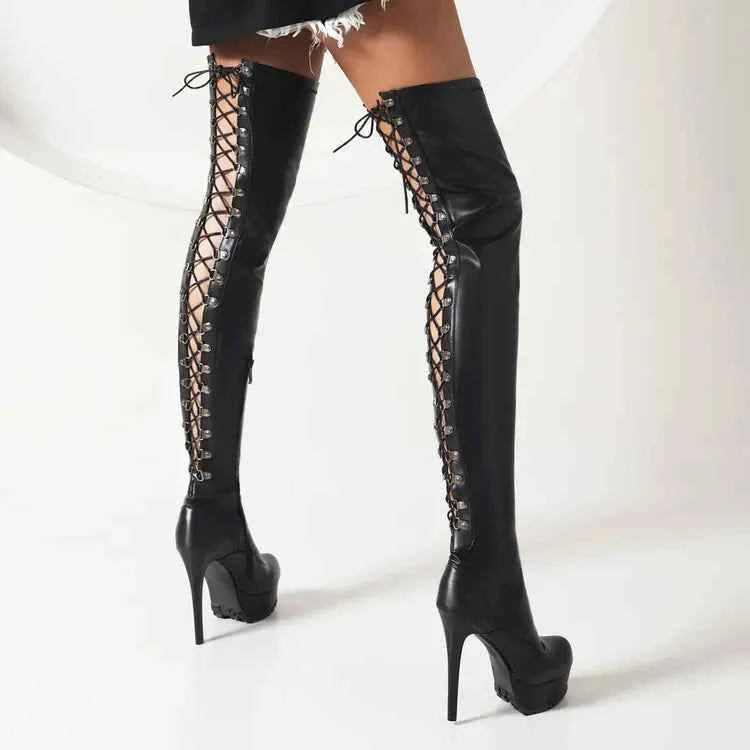 Boots Over The Knee Boots Women's Hollow Design High Heel Boots  Platform Shoes High Heels Cool Boots Sexy Night club Shoes