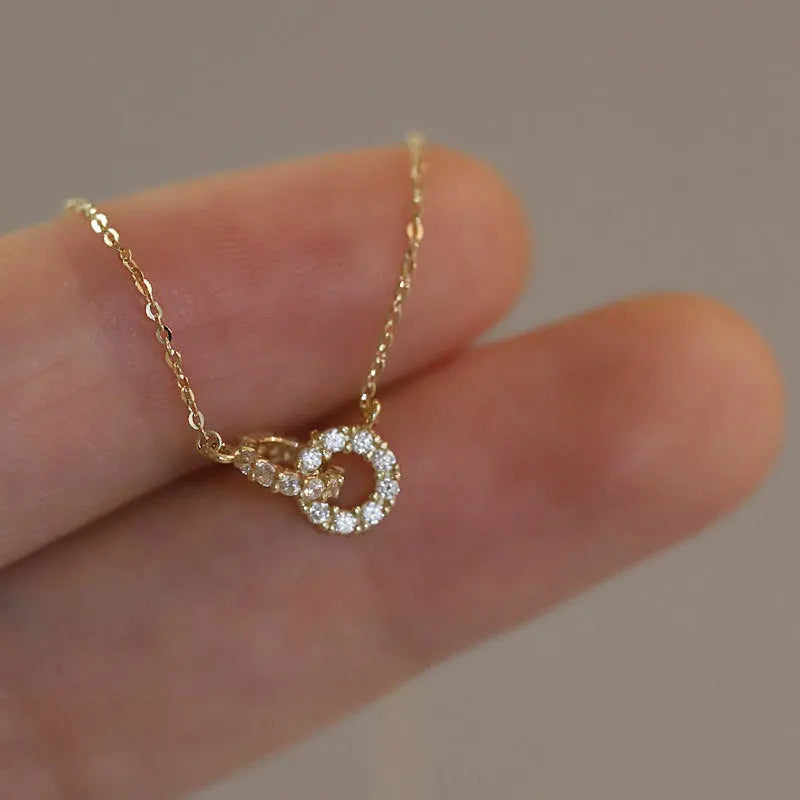 Necklace with Interlocking Rings, Double-ring Elegant Light Luxury New Ins-style Women's Collarbone Chain
