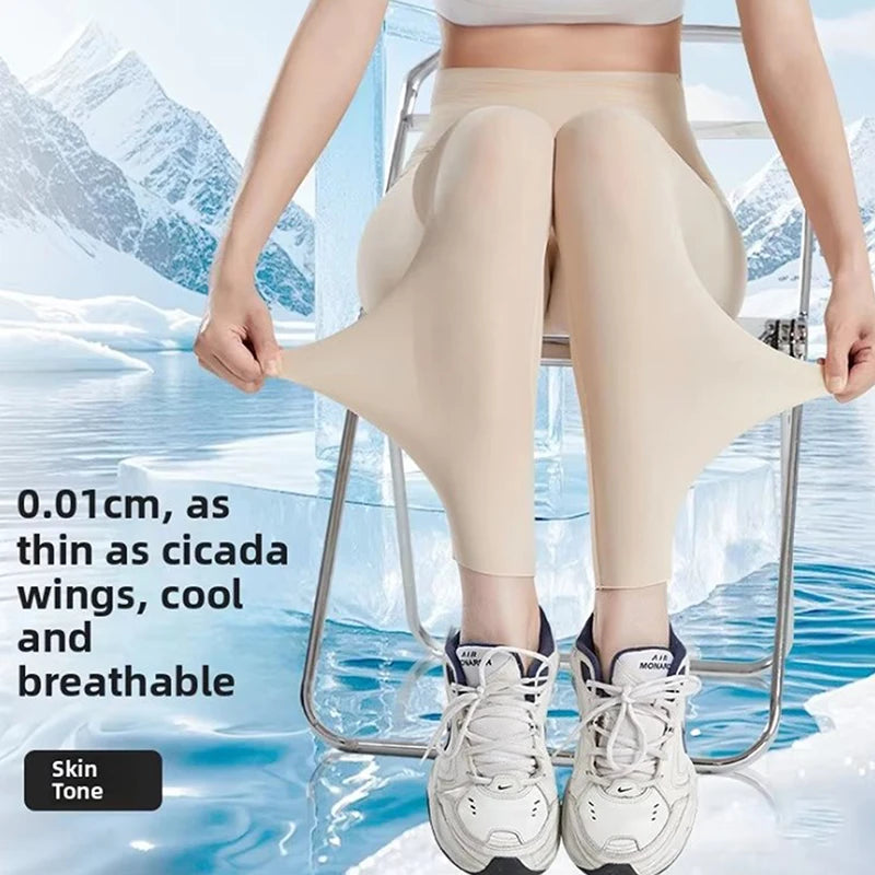 Thin Summer Women's Legging Outer Wear Silky Sunscreen Cool Feeling High Waist Yoga Pants Elastic Skinny Trousers