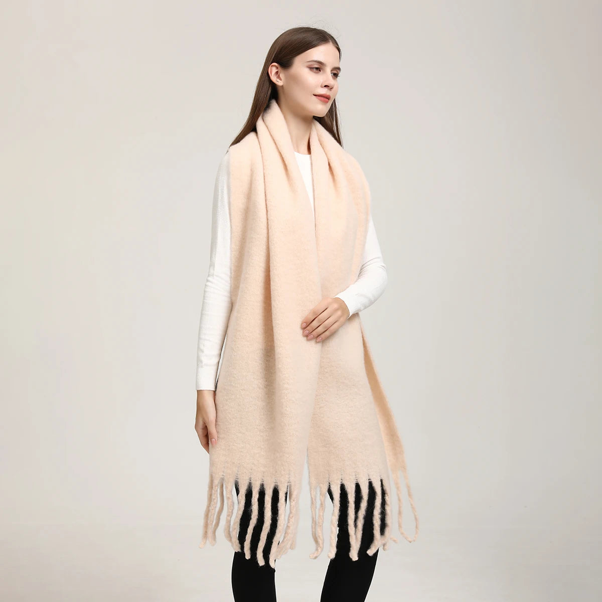 Winter Scarf for Women Cashmere Warm Solid Pashmina Blanket Wraps Female Thick Soft Tassel Shawl Long Poncho Echarpe 245*40cm