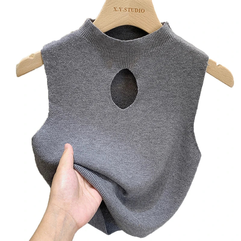 1PC Fashion Half Turtleneck Knitted Tank Top Summer Women Casual Solid Color Sleeveless Vest
