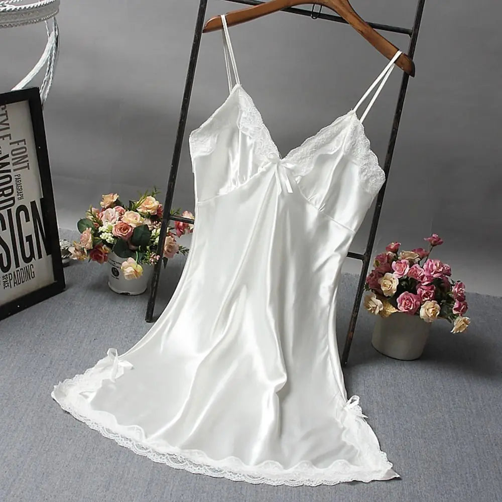 Cute Lace Camisola Patchwork Women's Nightgowns Lingerie Nighty Bowknots Nightwear Women