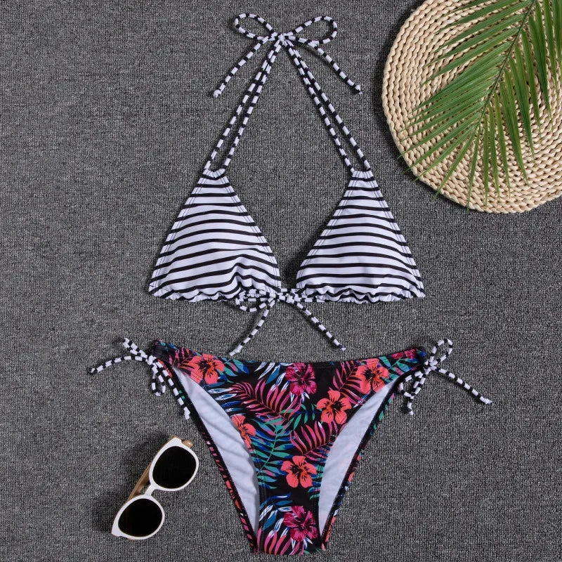 2022 New Swimwear Woman Sexy Push Up Bikini Set Swimsuit Women Print Floral Beachwear Biquini Two Piece Bathing Suit