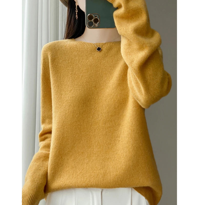 Women Cashmere Sweater 100% Merino Wool Pullover Autumn Winter O-Neck Jumper Basic Casual Knitwear Tops Solid Color Clothing