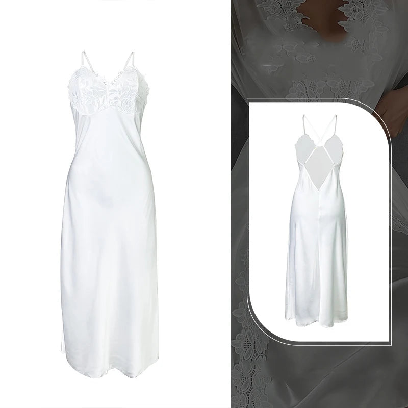 Ice Silk Lace Nightgown & Robe Set — Sexy Suspender Sleepwear