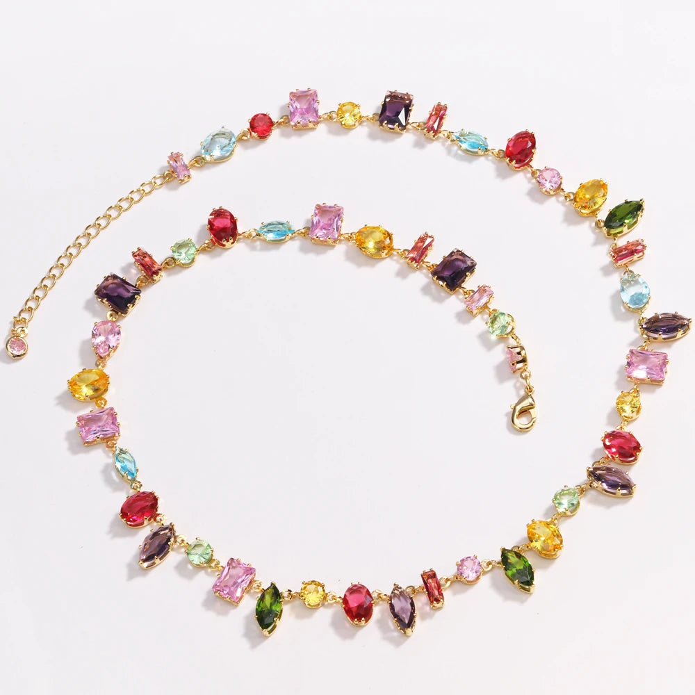 18K Gold Plated Colorful Crystal Zircon Necklace