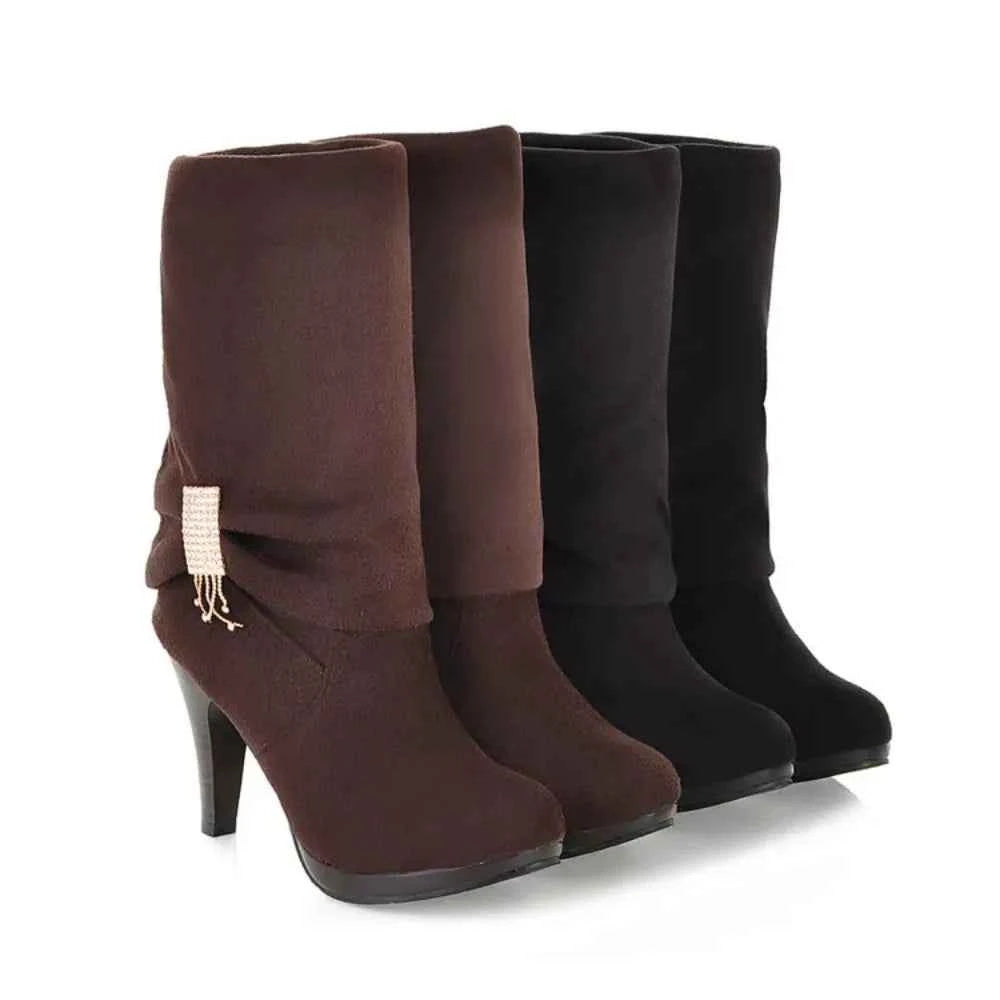 Boots Botas Mujer Knee High Boots Women Autumn Winter Round Toe High Heels Dress Party Long Platform Boots 906