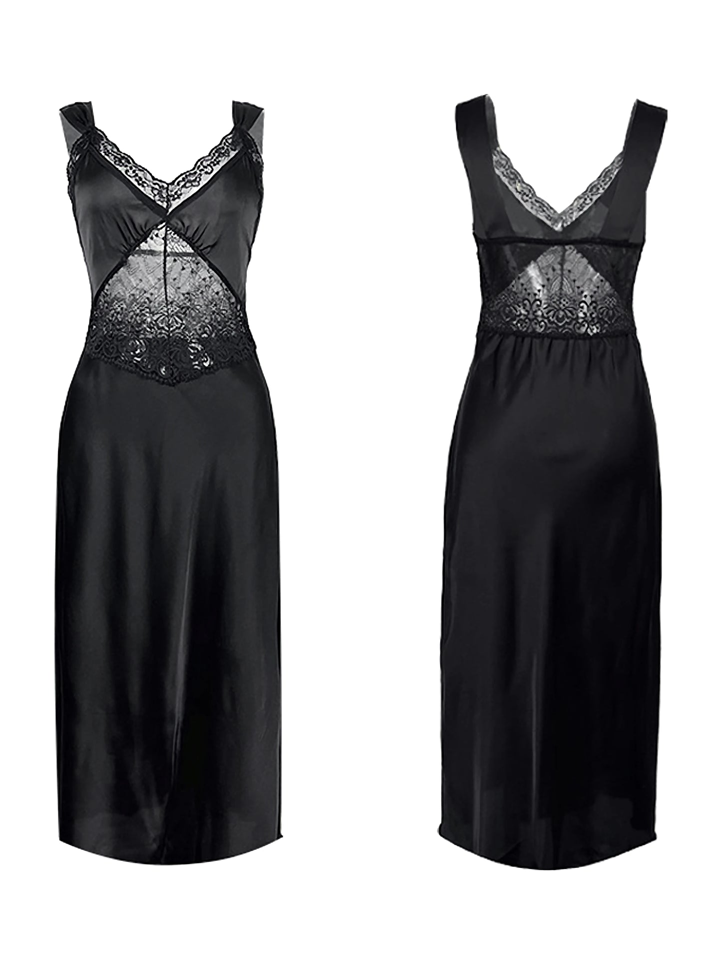 WXOY Satin Nightgowns for Women Lace Sleepwear V-neck Silk Slip Sleepshirts Sexy Negligee Nightwear