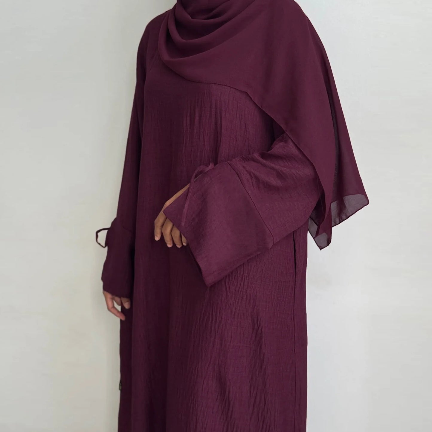Extra-Loose-Fit Closed Abaya Dress, Drop Shoulder Slit Cuff A-Line Muslim Women Dress, Ramadan Eid Dubai Hijabi Islamic Clothing
