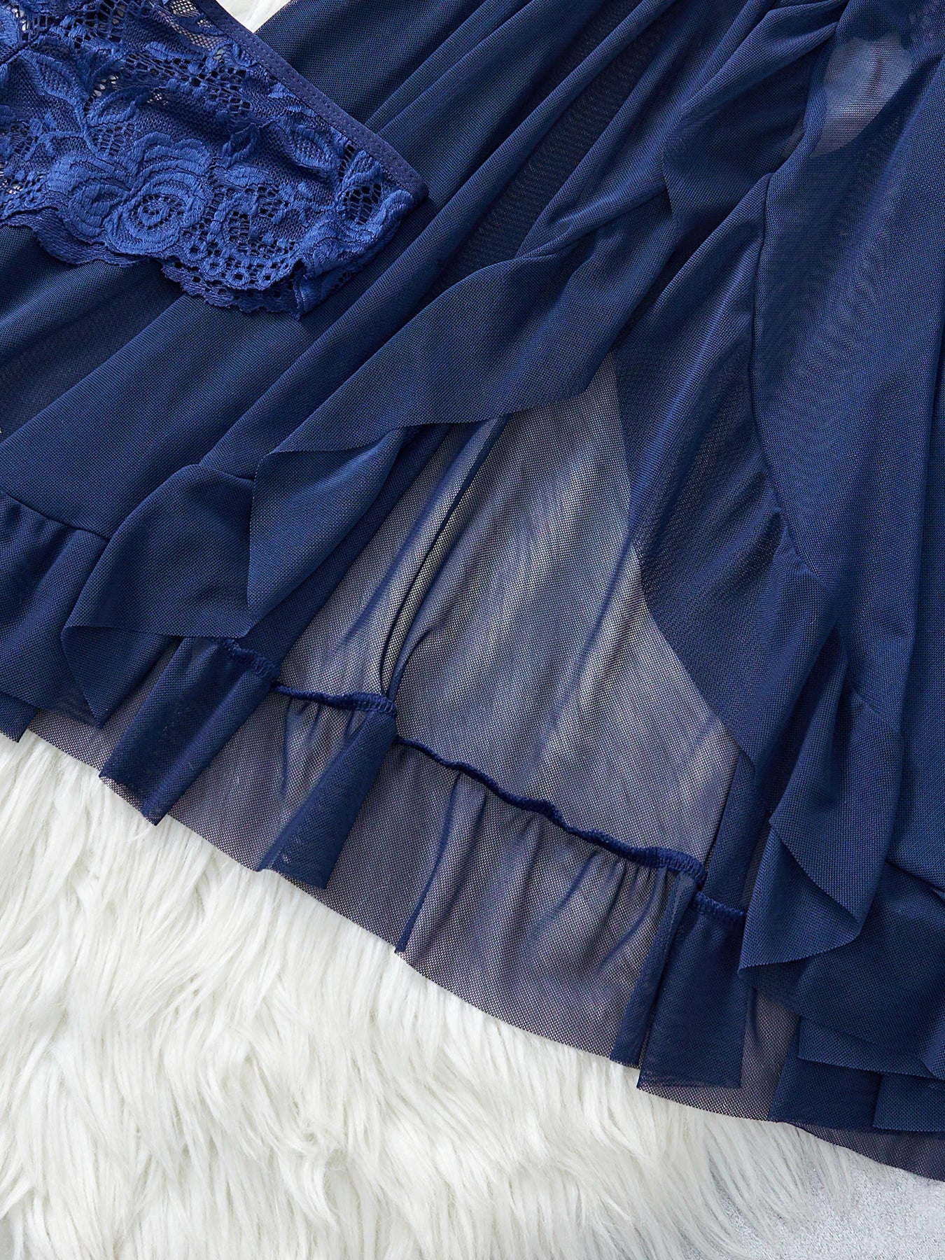 Transparent Blue Lingerie Women Underwear Sleepwear Lace Nightdress And Panties Pijamas Set Female Nighty