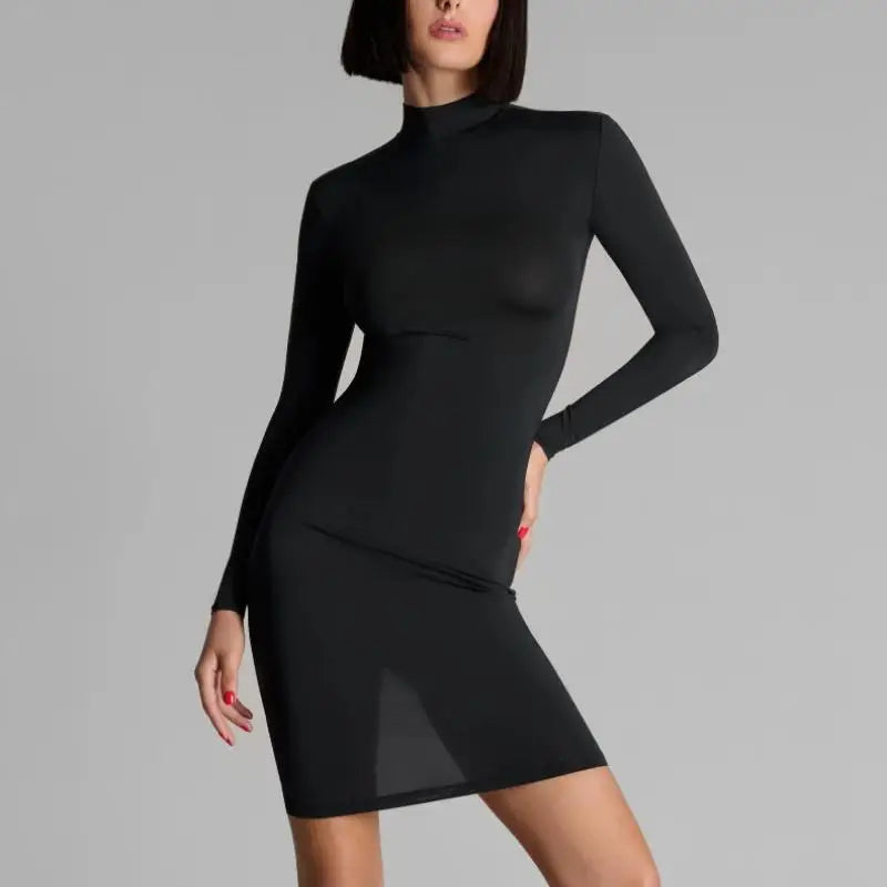 2026 New Style European-style Cool Girl Style Net Sash Patchwork Long-Sleeved Dress - Sexy and Form-Fitting A-line Design