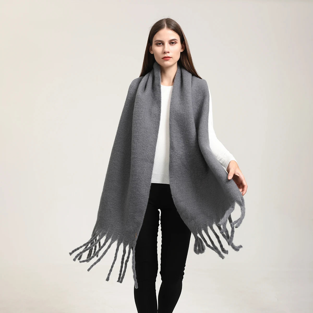 Winter Scarf for Women Cashmere Warm Solid Pashmina Blanket Wraps Female Thick Soft Tassel Shawl Long Poncho Echarpe 245*40cm