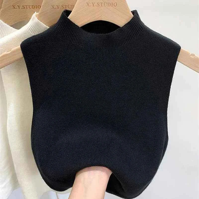 1PC Fashion Half Turtleneck Knitted Tank Top Summer Women Casual Solid Color Sleeveless Vest