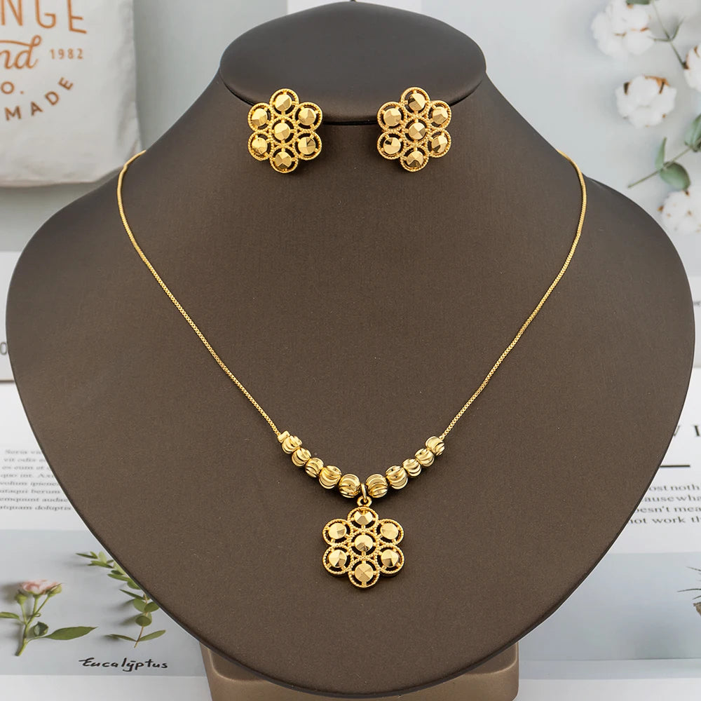 Italy Luxury Design Gold Plated Jewelry Set for Women Trendy Dubai Geometric Earrings Necklace New Jewelery Vintage Accesories