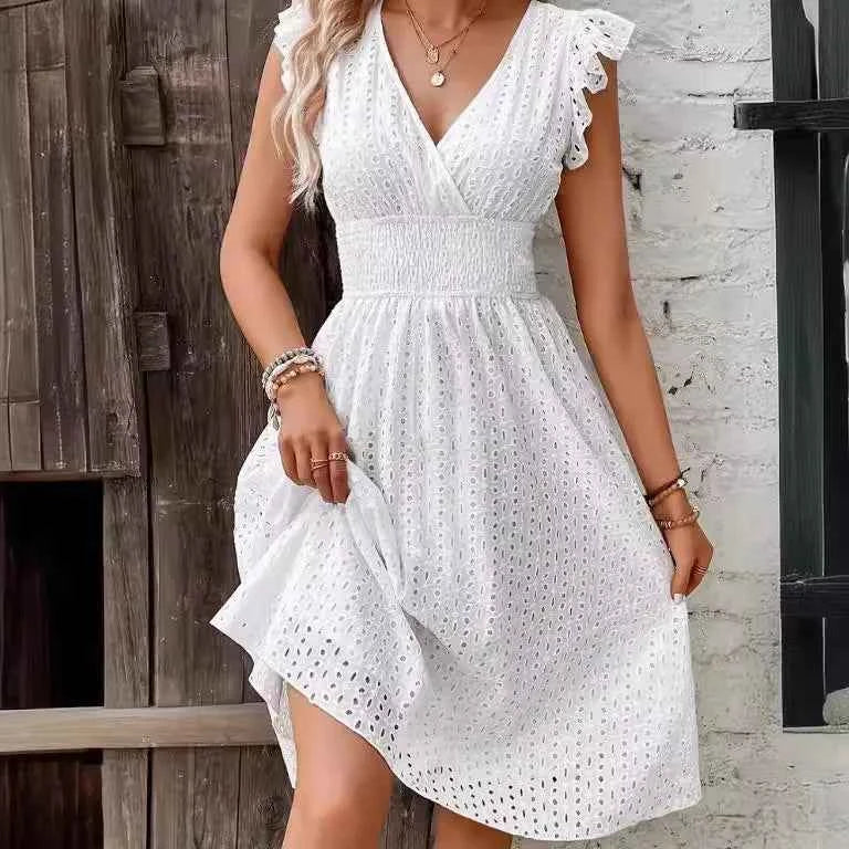 2024 new multi colored summer women's clothing fashionable temperament casual commuting lotus leaf sleeve elegant dress