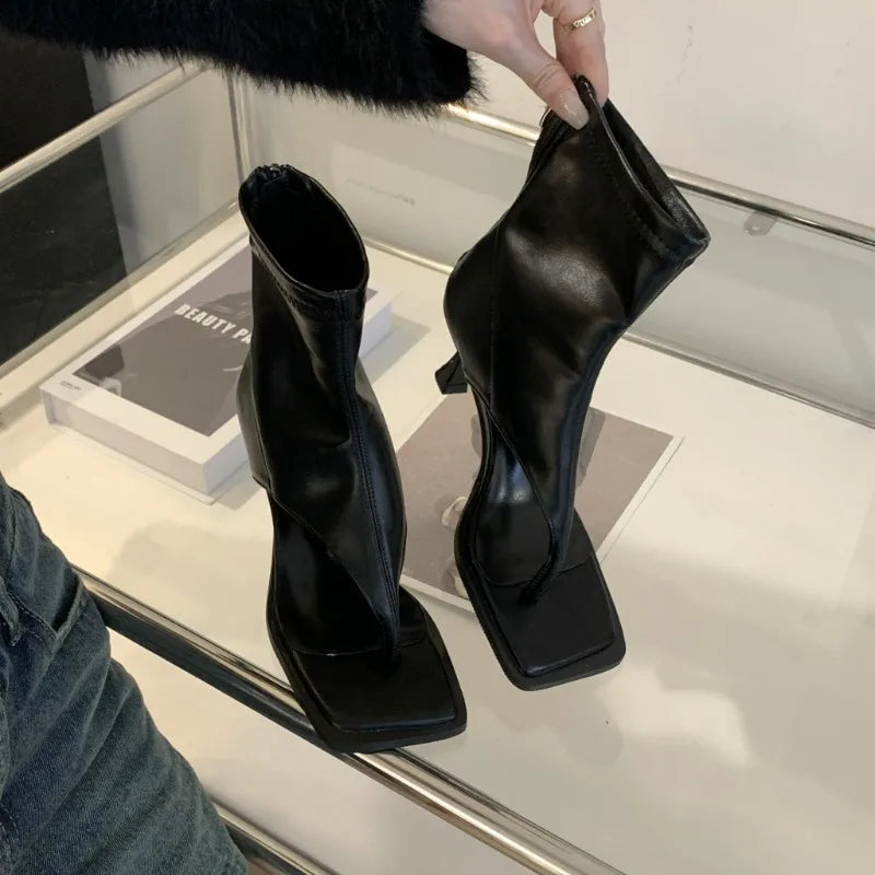 High Heels Women  Fashionable Cool Boots Summer New Style Back Zipper High Heels Toe Cover High Top Sandals Womens Shoes