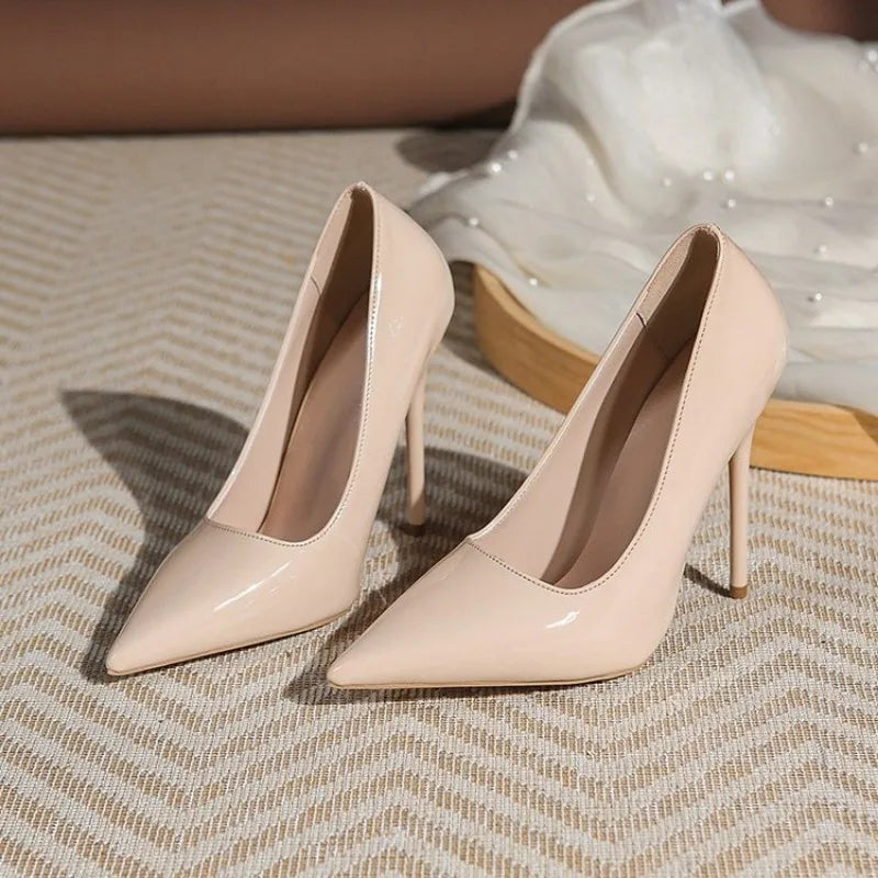 Heels for Women 2026 Trend Leather Luxury Red White High Heels 12cm Pointed Toe Stiletto Pumps Elegant Sexy Party Wedding Shoes