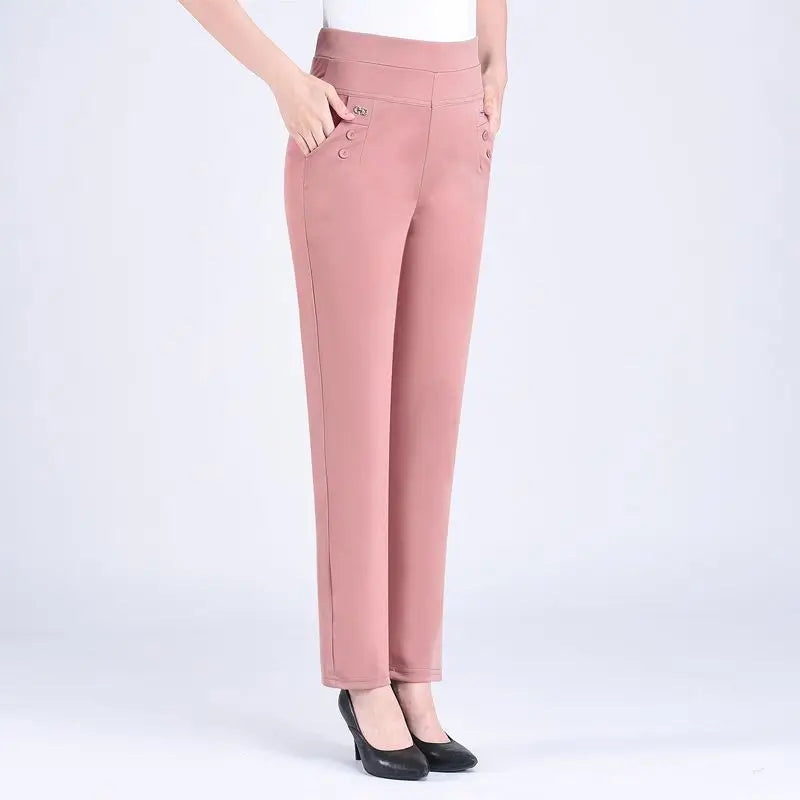2024 Women Spring Summer Women New Middle-aged Thin Pants Female Elastic Waist Casual Pant Ladies Long Straight Trousers Y781