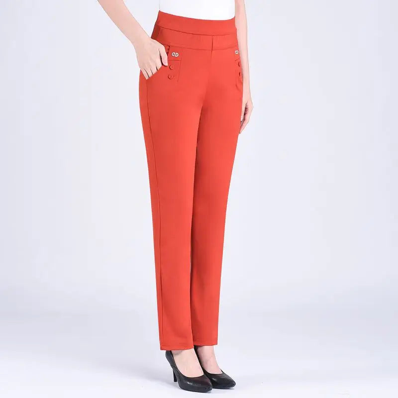 2024 Women Spring Summer Women New Middle-aged Thin Pants Female Elastic Waist Casual Pant Ladies Long Straight Trousers Y781