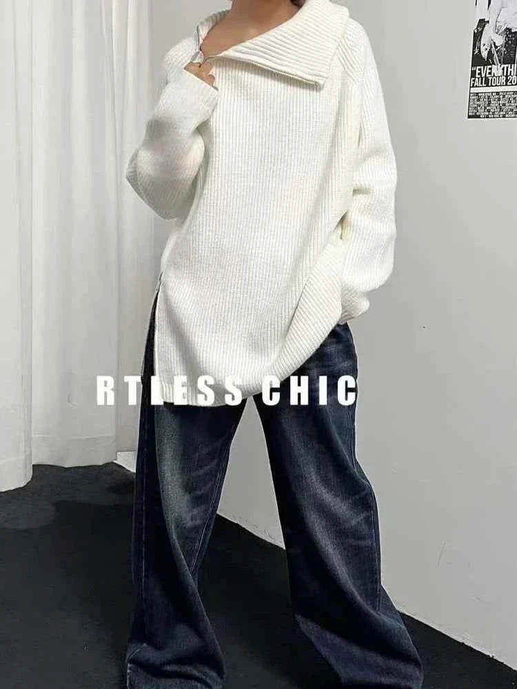 Women's Turtleneck Zipper Oversize Fashion Women Sweaters 2026 Autumn Knitwears Loose Thick Warm High Neck Solid Pullovers Women