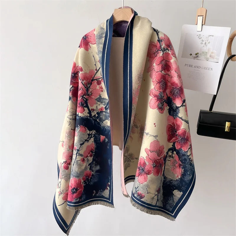 Luxury Winter Cashmere Scarf Women 2024 Design Warm Pashmina Blanket Poncho Scarves Female Shawl Wraps Thick Foulard Bufanda