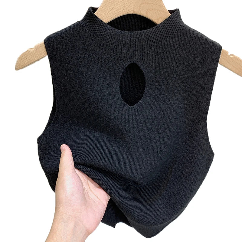 1PC Fashion Half Turtleneck Knitted Tank Top Summer Women Casual Solid Color Sleeveless Vest