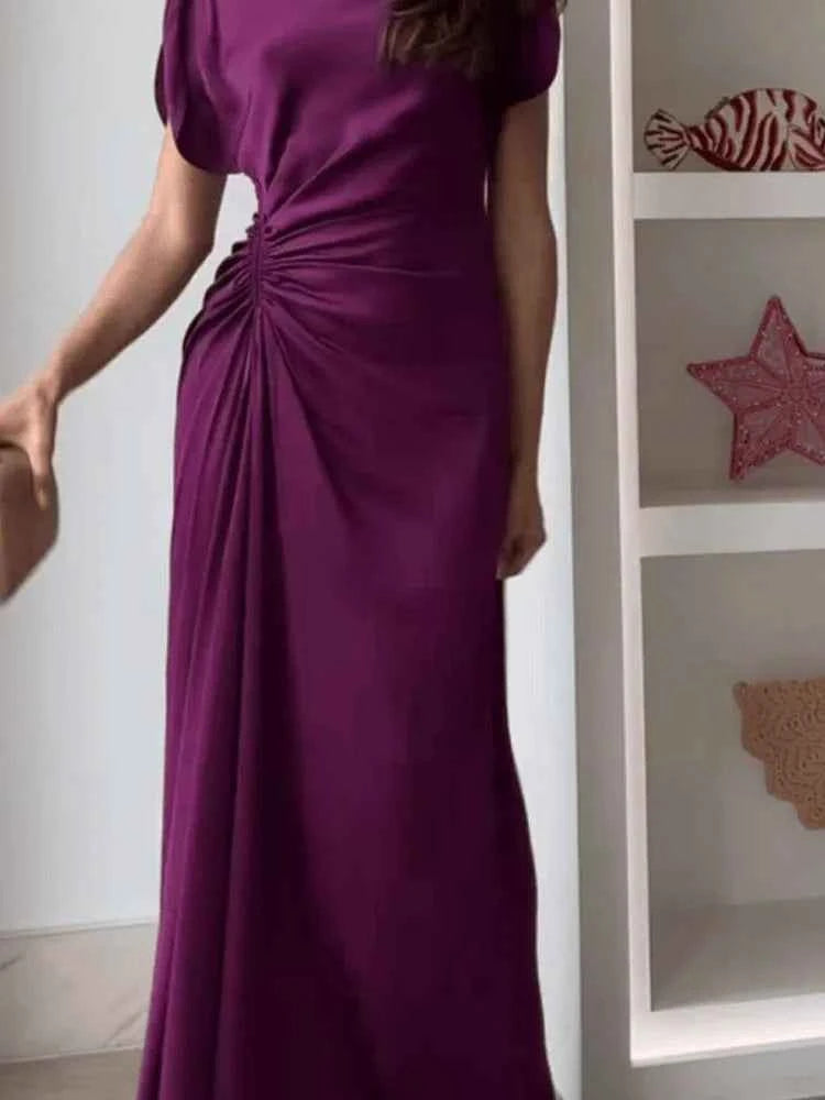 Casual O-neck Draped Gowns Dress Elegant Hight Waist Slim Fit Evening Dress Vestidos  Women Fashion Temperament Solid Long Dress
