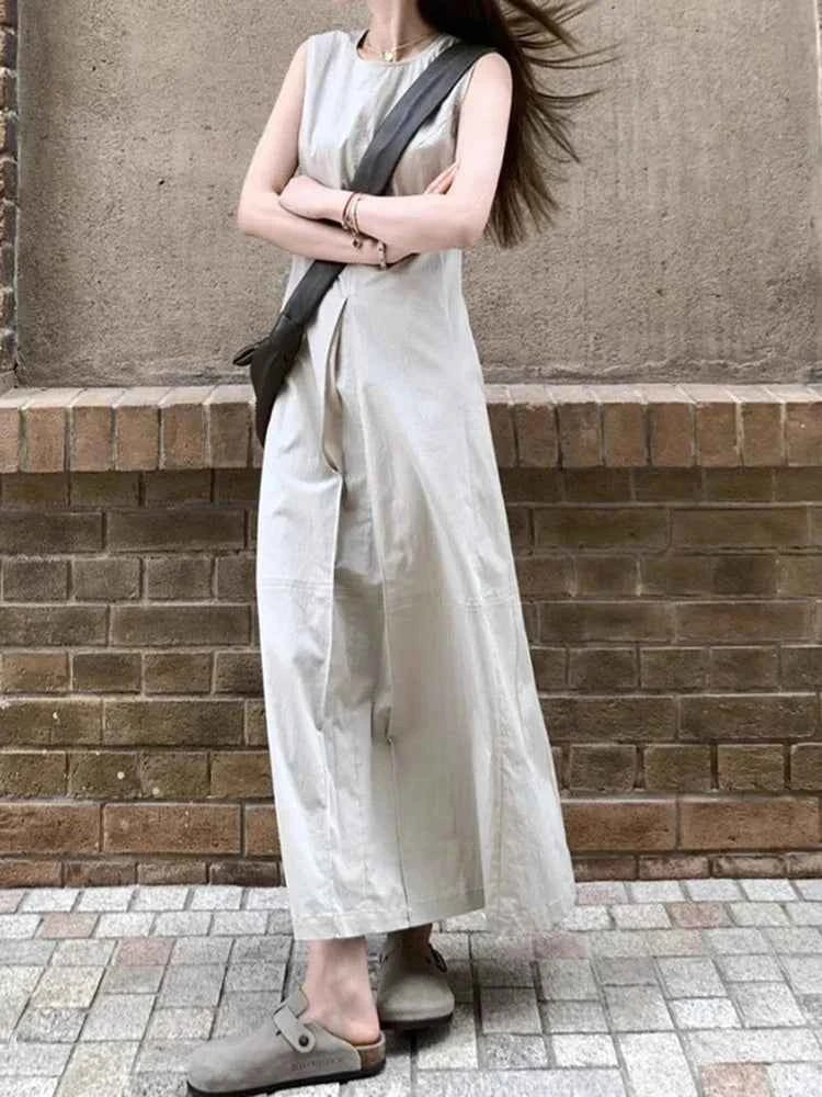 Casual Loose Simple Basic Woman Dress Black Beach Sleeveless Dresses Female Chicly French Summer New Solid Color Women Dress