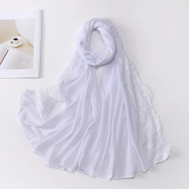 Muslim Soft Lace Hijab lslamic Plain Scarf Premium Chiffon Scarf Shawl Turban Headwraps Headband Foulard Wedding Style