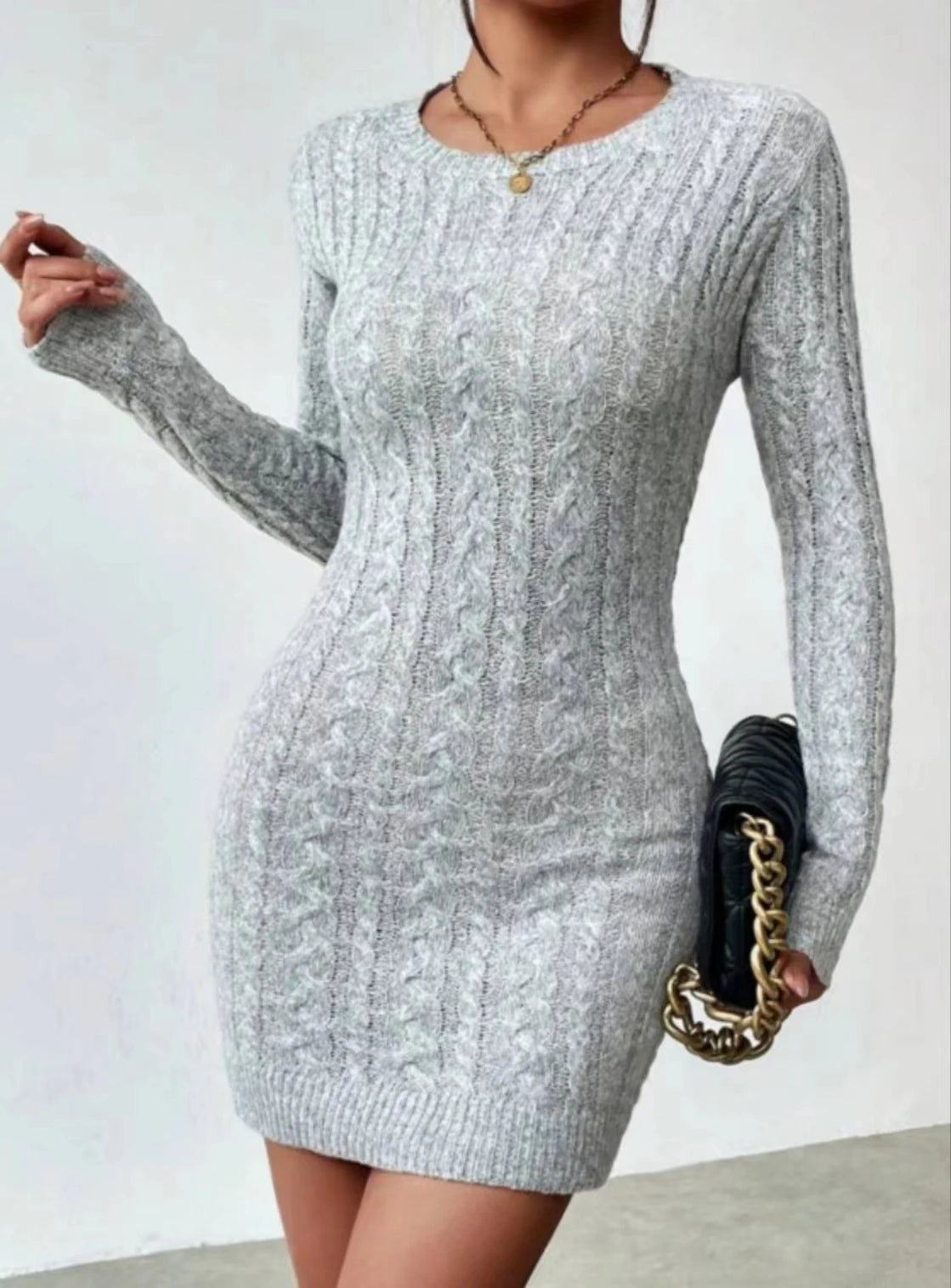 Spice Girl niche temperament slim knit crew neck dress Women's new autumn and winter slim base with short skirt