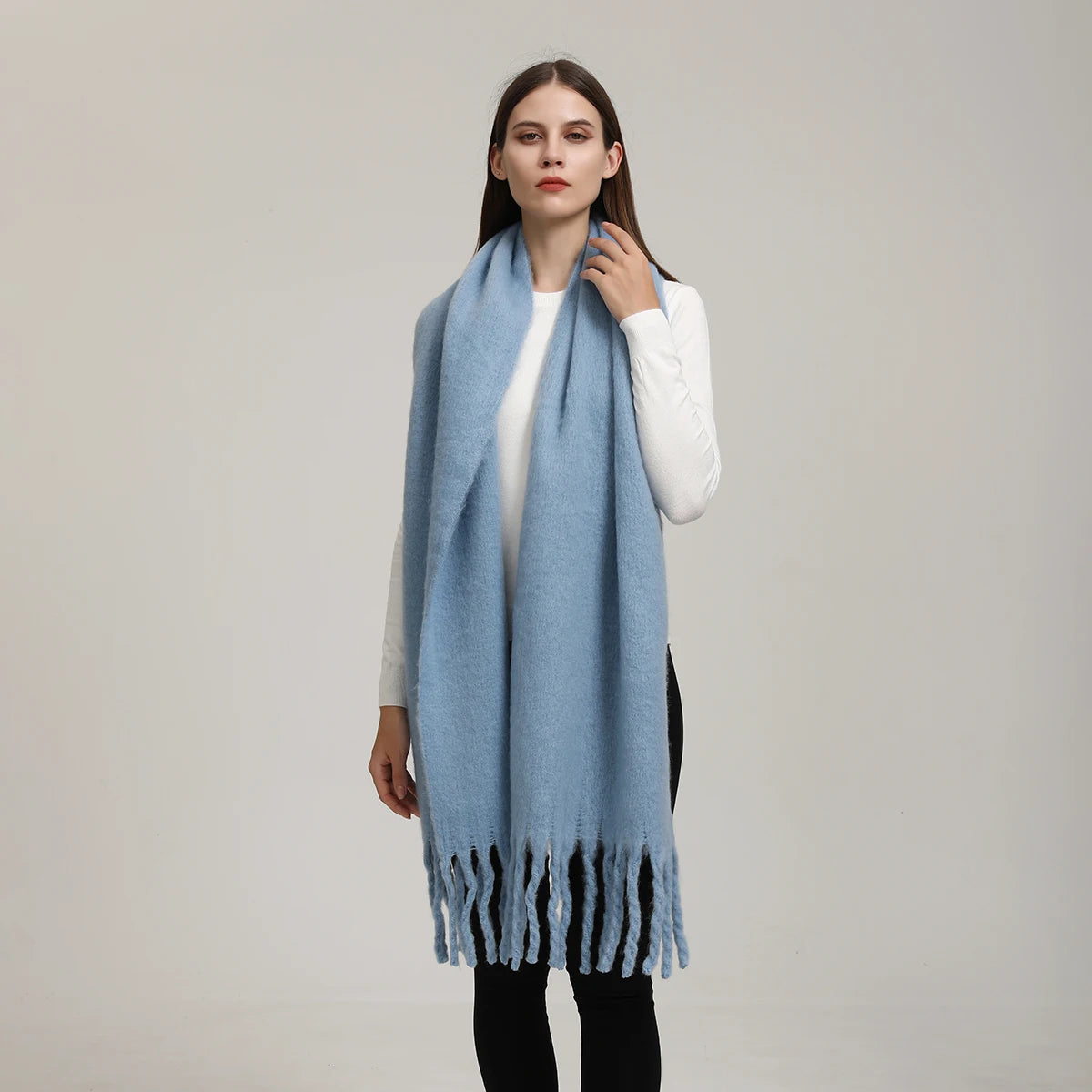 Winter Scarf for Women Cashmere Warm Solid Pashmina Blanket Wraps Female Thick Soft Tassel Shawl Long Poncho Echarpe 245*40cm