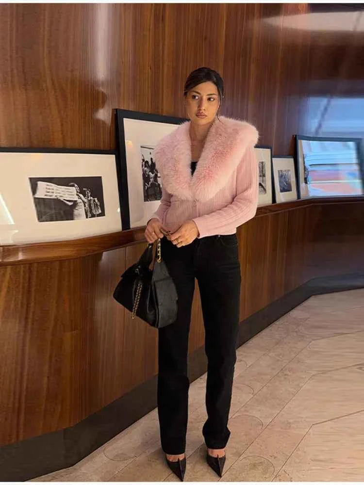 Cozy Stylish Jacket Pink Knit Classic Trend Luxe Lady Cardigans Urban Elegant Relaxed Daily Women's Casual-chic Outfit