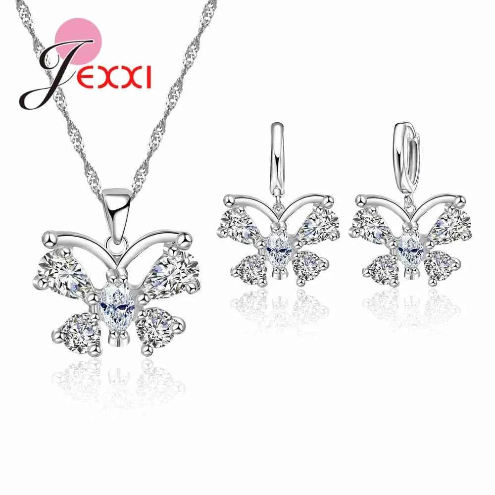 Exquisite Jewelry Sets Genuine 925 Sterling Silver Zircon Pendant Necklace Earrings Set for Women Crystal Bowknot Bijoux