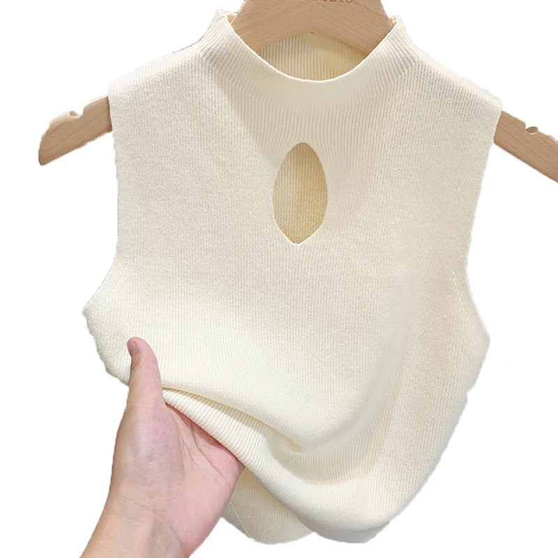 1PC Fashion Half Turtleneck Knitted Tank Top Summer Women Casual Solid Color Sleeveless Vest