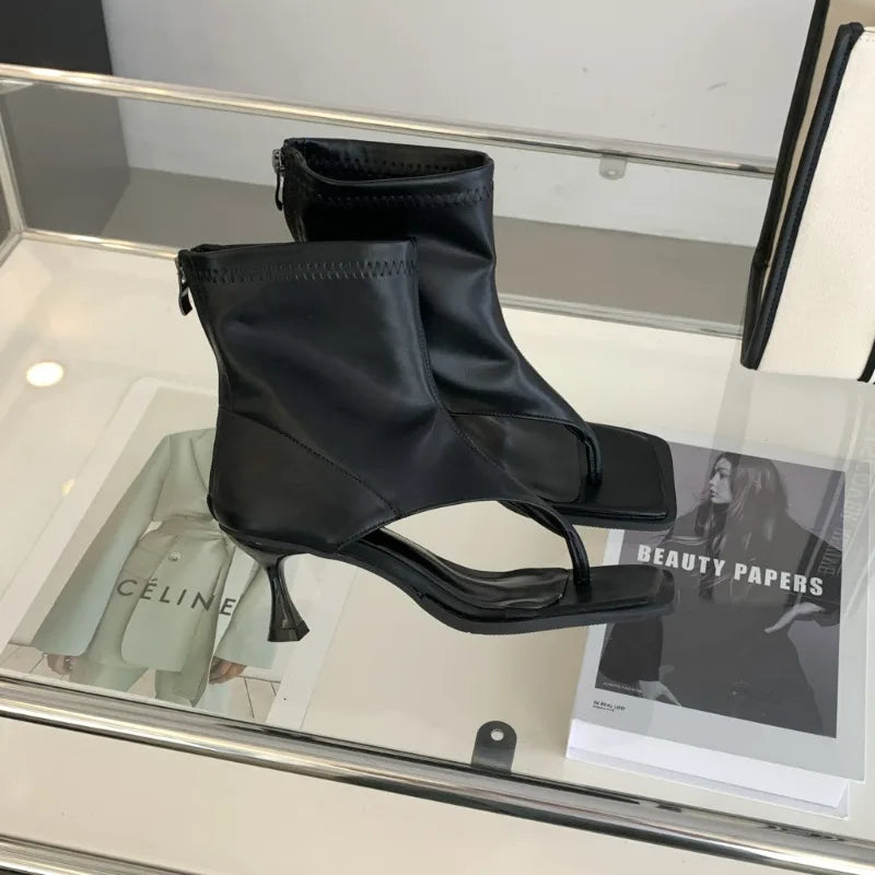High Heels Women  Fashionable Cool Boots Summer New Style Back Zipper High Heels Toe Cover High Top Sandals Womens Shoes