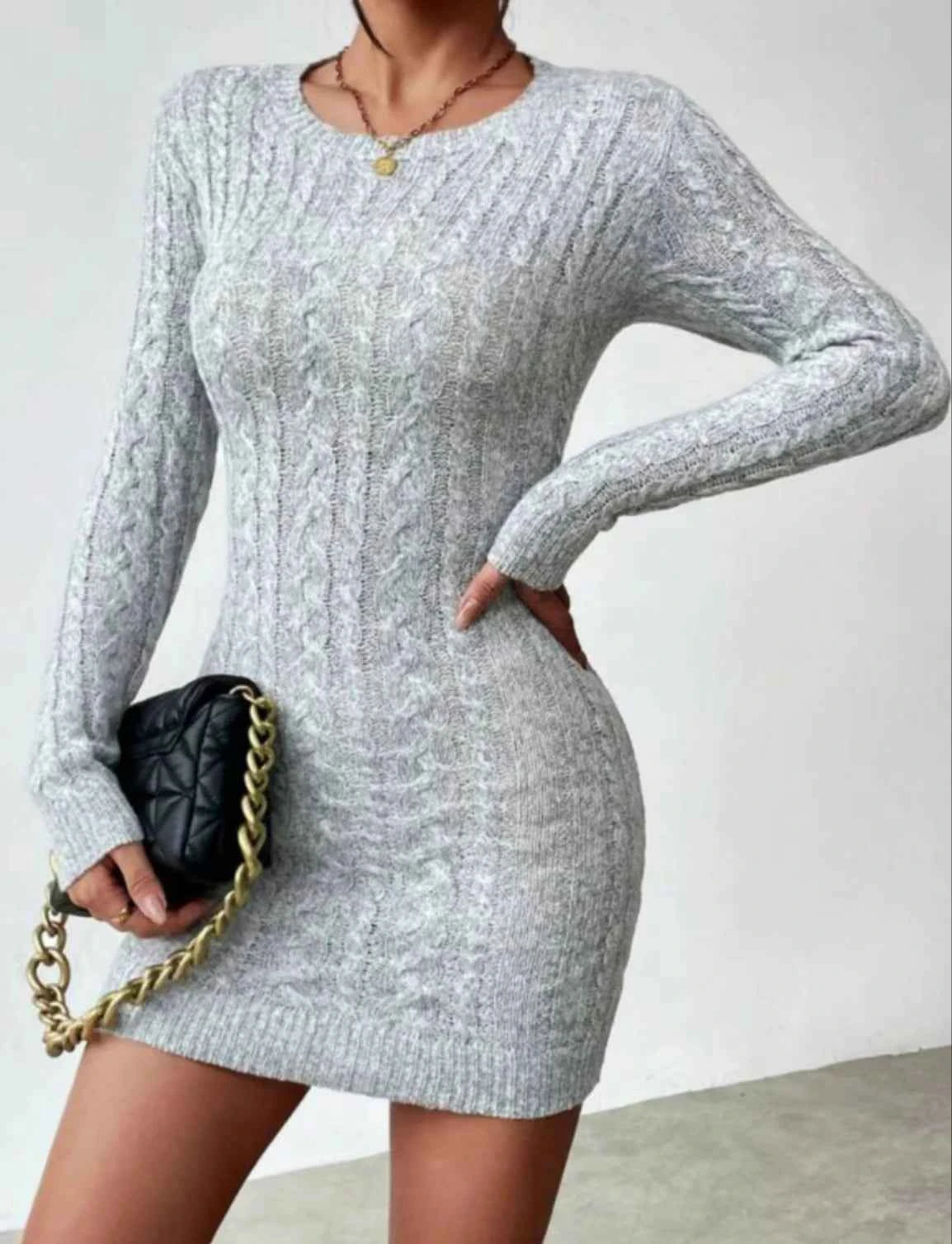 Spice Girl niche temperament slim knit crew neck dress Women's new autumn and winter slim base with short skirt