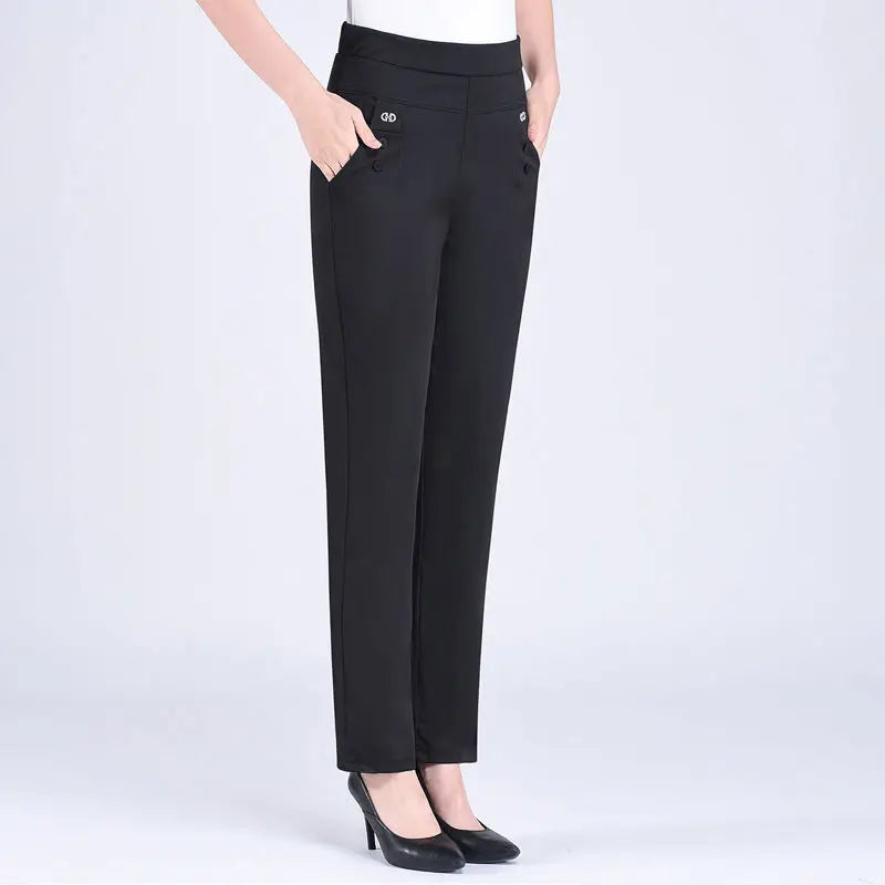 2024 Women Spring Summer Women New Middle-aged Thin Pants Female Elastic Waist Casual Pant Ladies Long Straight Trousers Y781