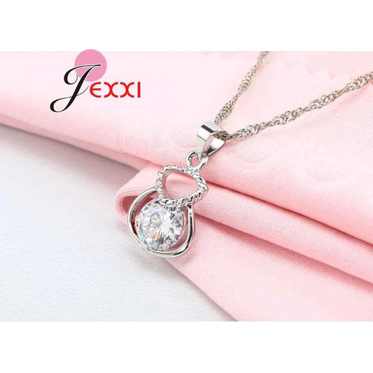 New 925 Silver Color Jewelry Sets Include Rhinestone Necklace Earrings Purse Wedding Anniversary Accessories Gift