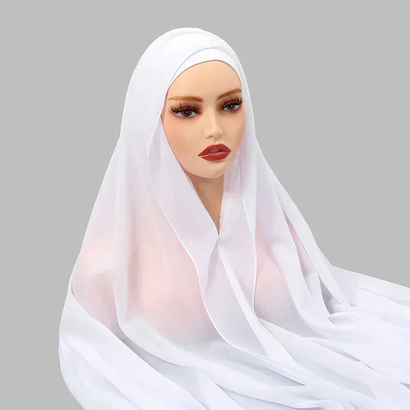 Newest Instant Chiffon Hijab with Magnetic Buckle Solid Color Woman Muslim Hijab Scarf Islamic Turban Fashion Headband Shawls