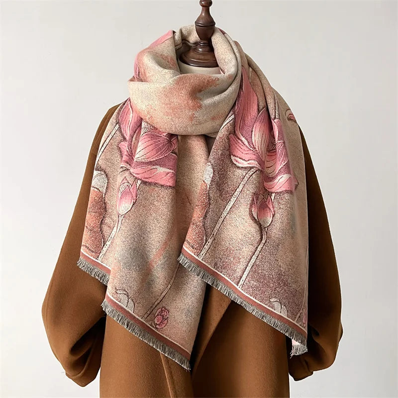 Luxury Winter Cashmere Scarf Women 2024 Design Warm Pashmina Blanket Poncho Scarves Female Shawl Wraps Thick Foulard Bufanda