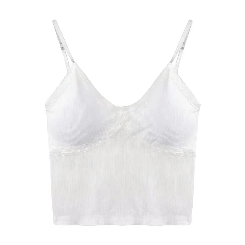Women Summer 2025 Lace Fashion Tank Top Female Korean Style V Neck Sleeveless Sexy Blouse Cropped Knitwear
