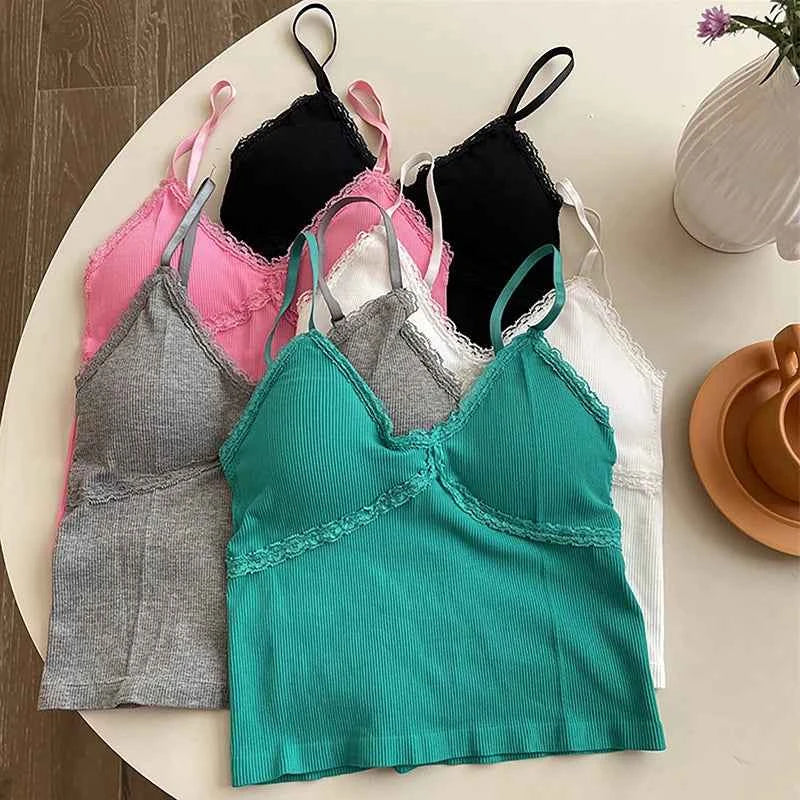 Women Summer 2025 Lace Fashion Tank Top Female Korean Style V Neck Sleeveless Sexy Blouse Cropped Knitwear
