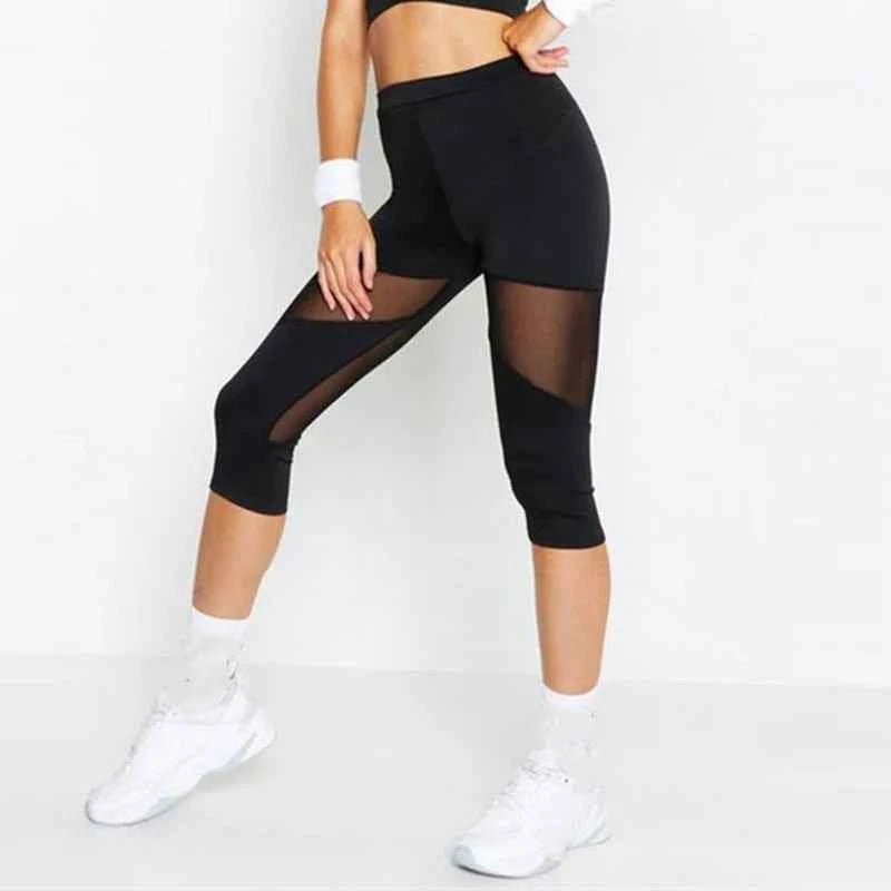 2024 New Mesh Patchwork Leggings Women's Black Jeggings Legins Women Leggins Female Elastic Pant Capri Women Fitness Leggings