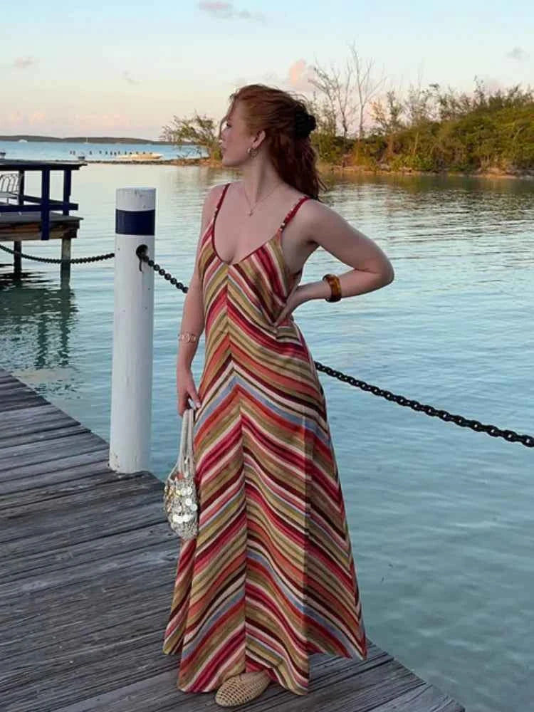  Women Sexy Color Blocking Halter Maxi Dresses Elegant Backless Off shoulder Sleeveless Slim Gowns 2026 New Lady Party Vestidos
