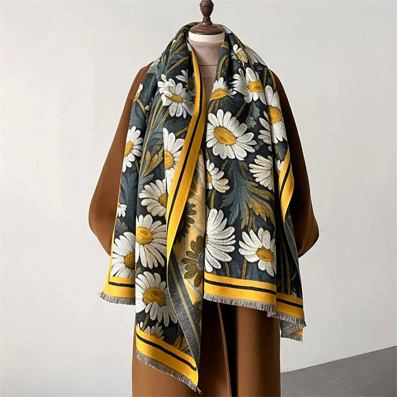 Luxury Winter Cashmere Scarf Women 2024 Design Warm Pashmina Blanket Poncho Scarves Female Shawl Wraps Thick Foulard Bufanda