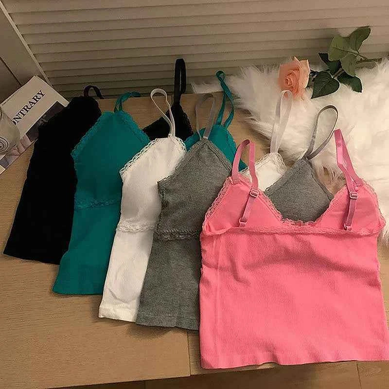 Women Summer 2025 Lace Fashion Tank Top Female Korean Style V Neck Sleeveless Sexy Blouse Cropped Knitwear