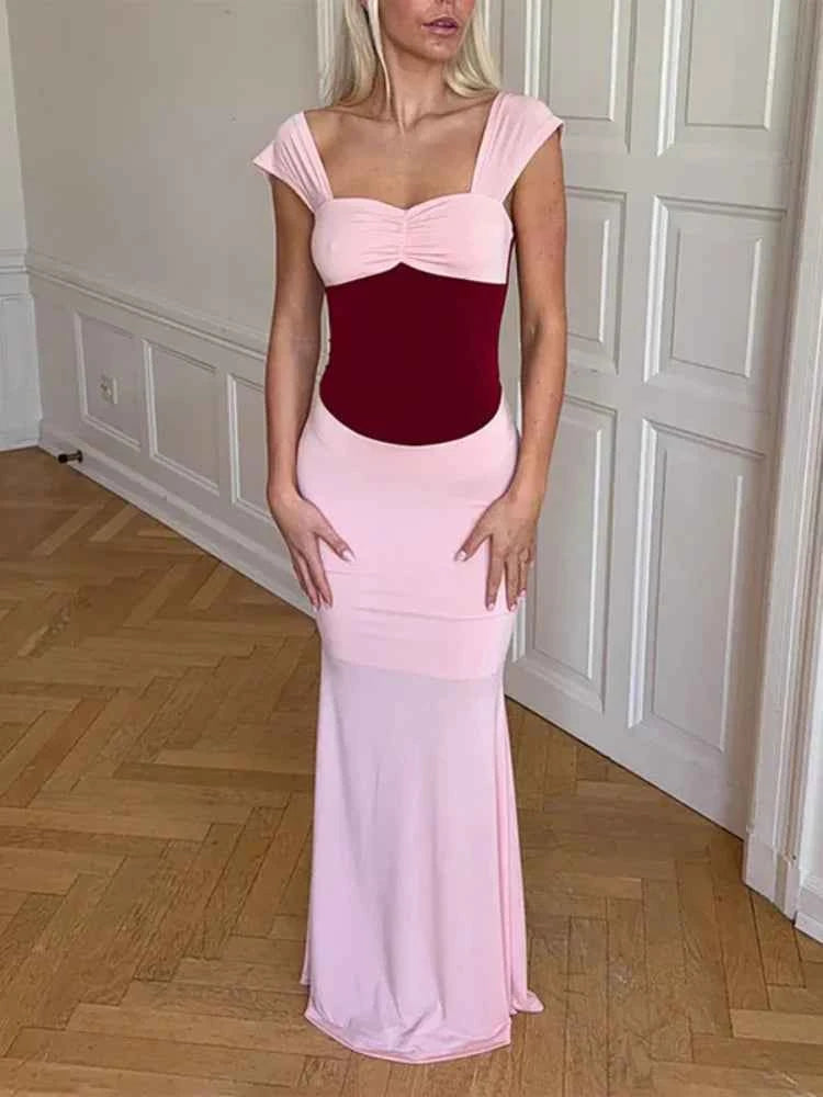  Women Sexy Color Blocking Halter Maxi Dresses Elegant Backless Off shoulder Sleeveless Slim Gowns 2026 New Lady Party Vestidos