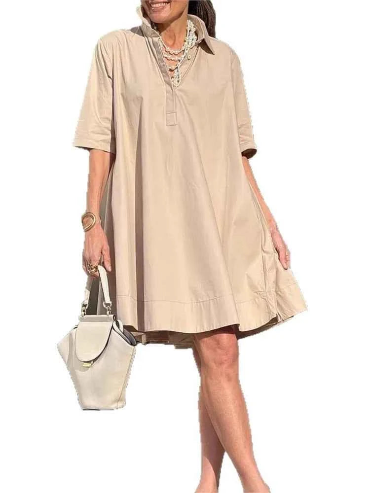 Women's Casual And Elegant Cotton And Linen Dress New Summer Fashion Elegant Short Sleeve White Loose Beach Party Dresses Robe