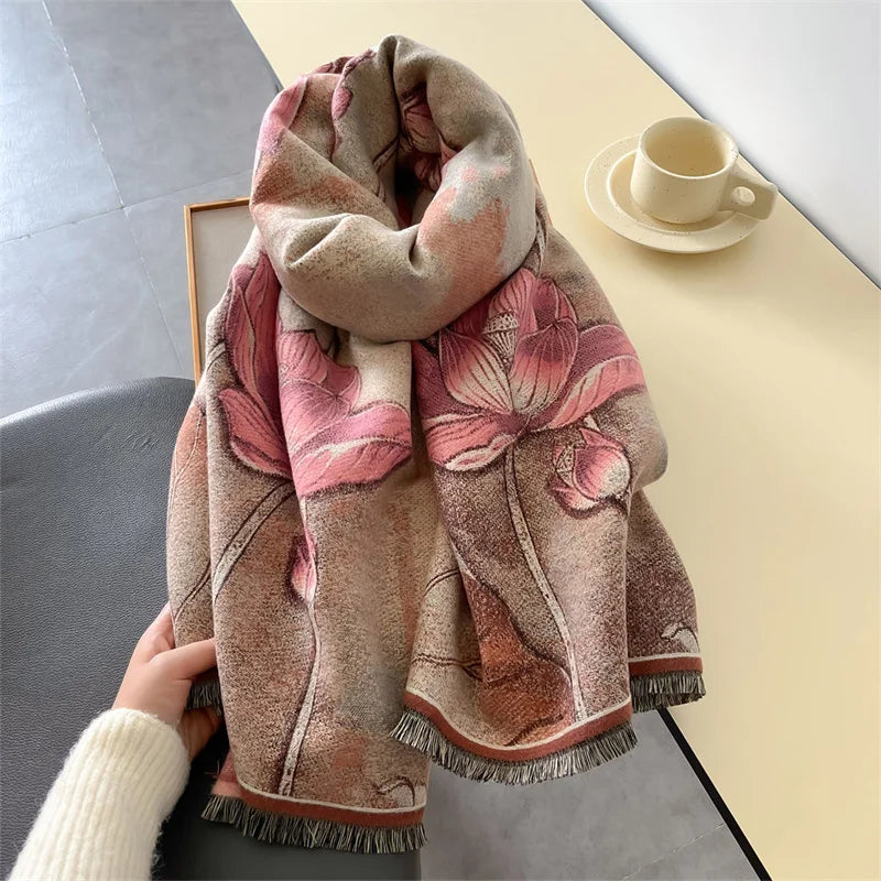 Luxury Winter Cashmere Scarf Women 2024 Design Warm Pashmina Blanket Poncho Scarves Female Shawl Wraps Thick Foulard Bufanda