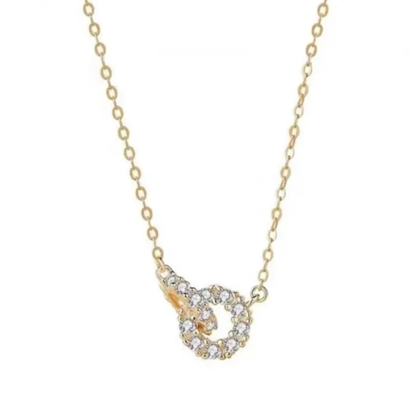 Necklace with Interlocking Rings, Double-ring Elegant Light Luxury New Ins-style Women's Collarbone Chain